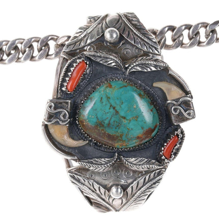 Huge Beastly Native American Sterling turquoise/coral pendant/necklace