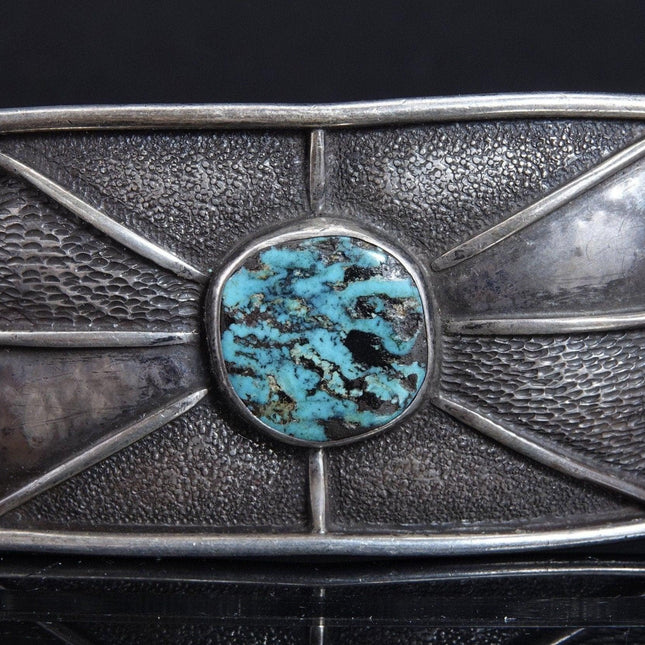 Alburn Sleeper (1937-2021) early work Engraved Sterling Turquoise Belt buckle Ro
