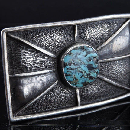 Alburn Sleeper (1937-2021) early work Engraved Sterling Turquoise Belt buckle Ro