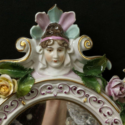 c1890 Volkstedt Porcelain Wall Mirror with Putti/Roses