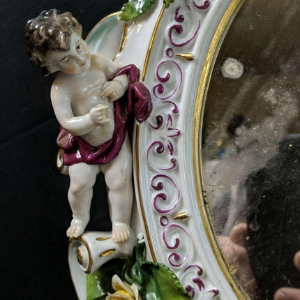 c1890 Volkstedt Porcelain Wall Mirror with Putti/Roses