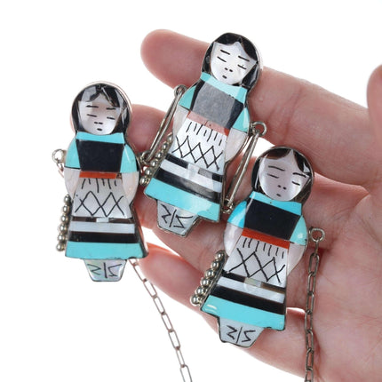 Waseta Zuni Sterling inlay necklace and earrings set