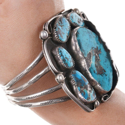 Huge Vintage Native American Sterling/turquoise cuff bracelet