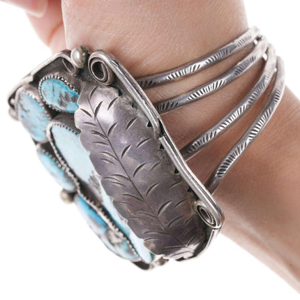 Huge Vintage Native American Sterling/turquoise cuff bracelet