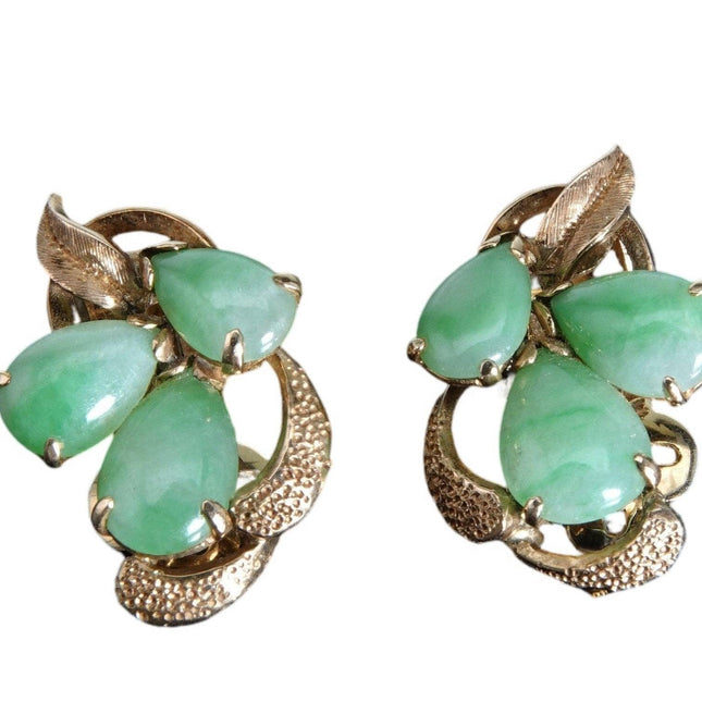 1930's 14k gold Jadeite Jade Clip on earrings