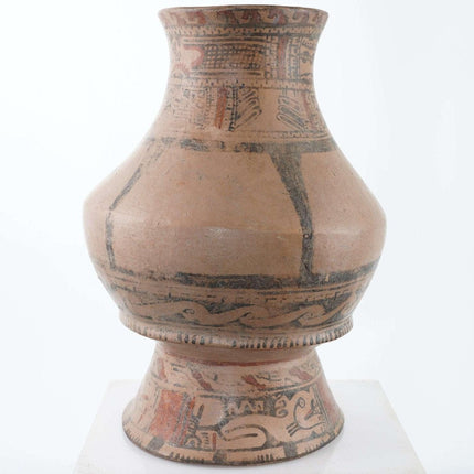 Large Mayan Pre-Columbian polychrome decorated pottery footed Vessel
