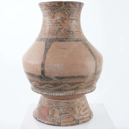 Large Mayan Pre-Columbian polychrome decorated pottery footed Vessel