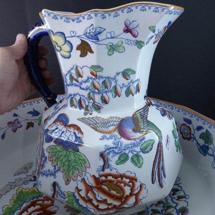 c1870 梅森飛鳥中國風手繪彩繪餐具洗碗與水罐套裝