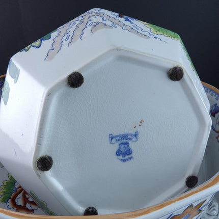c1870 梅森飞鸟中国风手绘彩色转移器洗碗和水罐套装