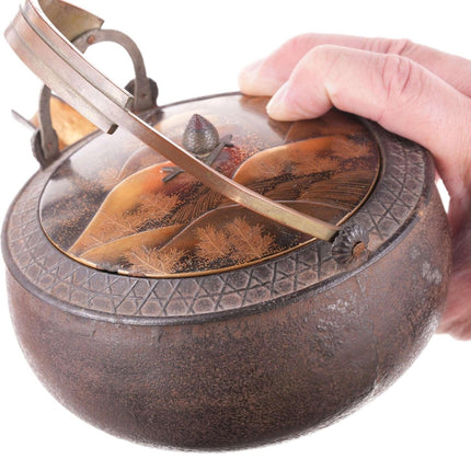 c1890 Meiji Japanese choshi Sake pot with Lacquer lid bronze handle