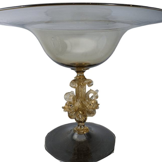 Antique Salviati Venetian Glass Compote with Dolphin Stem