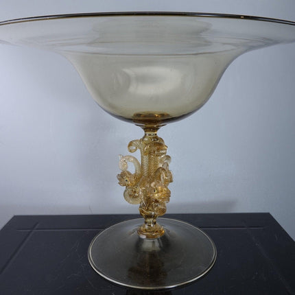 Antique Salviati Venetian Glass Compote with Dolphin Stem