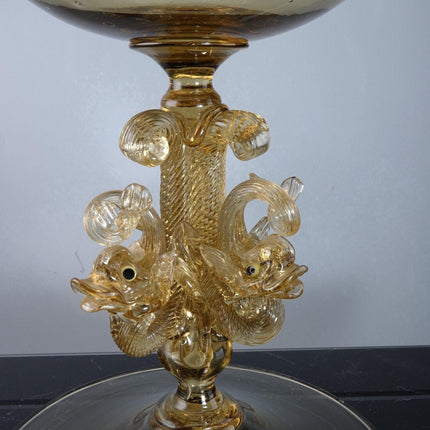 Antique Salviati Venetian Glass Compote with Dolphin Stem