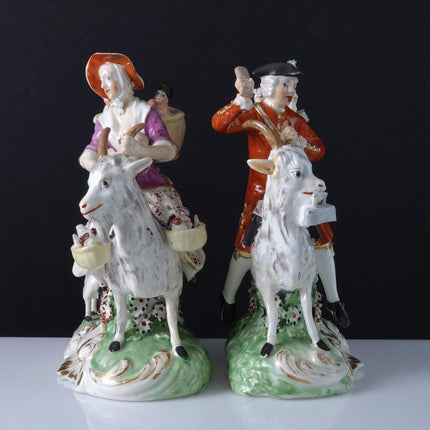 c1790 Derby Figure Group Pair "The Welsh Tailors" Woman Breastfeeding guy with t