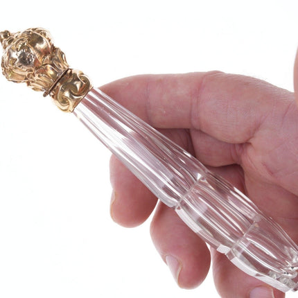 Um 1860 französischer Parfümflakon aus geschliffenem Glas aus 14-karätigem Gold