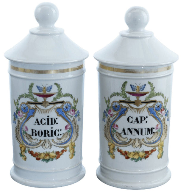 c1860 Old Paris Apothecary Jars with fly or Bee motif, well decorated