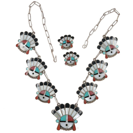 Vintage Zuni Sunface inlay Necklace and earrings set