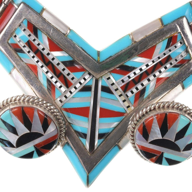 复古 Zuni 美洲原住民多石槽形镶嵌项链和耳环套装