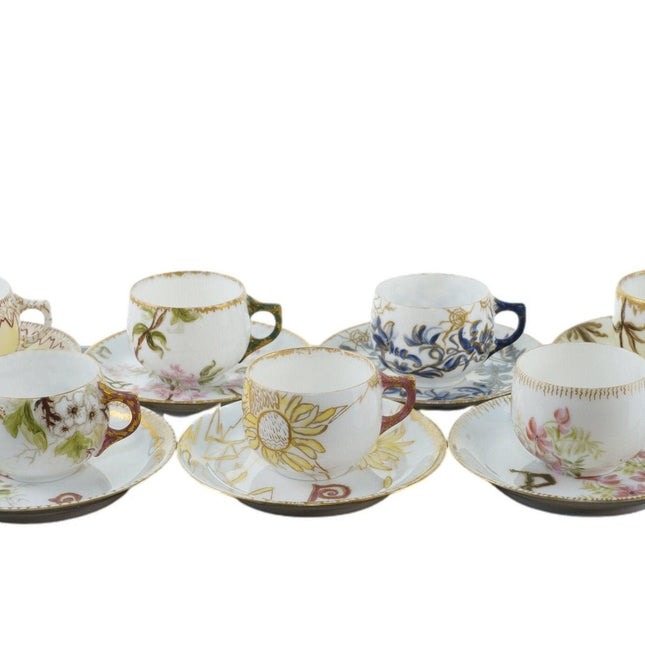 1880's French A Klingenberg Limoges Demitasse cup and saucer set (7) with p mono