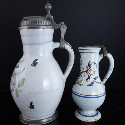 c1800 2 Antique Delft Lidded Jugs