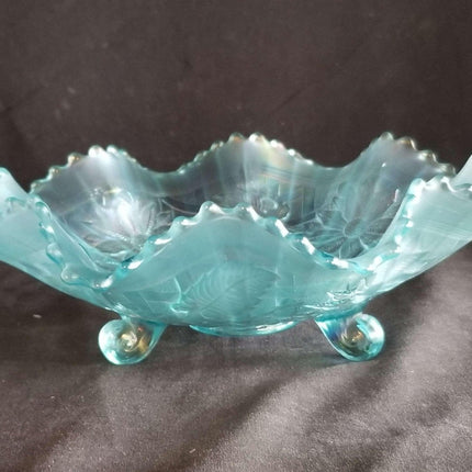 Northwood Ice Blue Carnival Glass Poinsettia and lattice