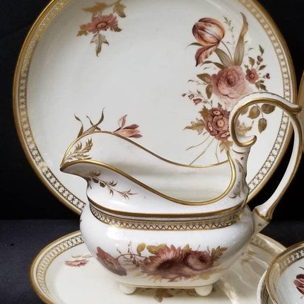 C.1810 德比瓷器手绘金色和花卉批量 9 件