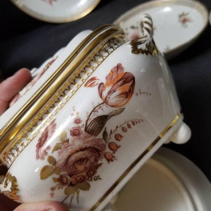C.1810 Derby Porcelain Hand Painted Gold and Florals Lot 9pc