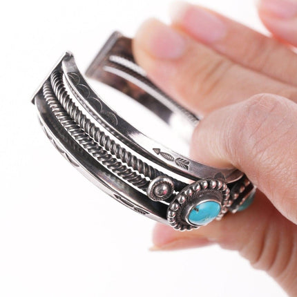 7" 30's-40's Navajo Stamped silver carinated wire bracelet with turquoise