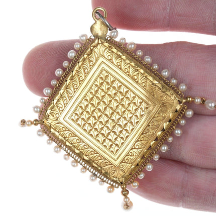 20ct ゴールド アンティーク スパニッシュ コロニアル 宗教エナメル ペンダント 天然真珠付き