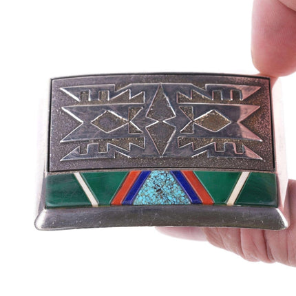 Richard Tsosie 纳瓦霍鹅卵石镶嵌石灰华铸造皮带扣