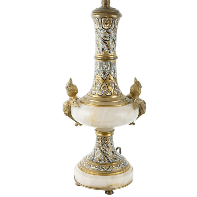 Antike französische vergoldete Bronze-Champleve mit Onyx-Lampe