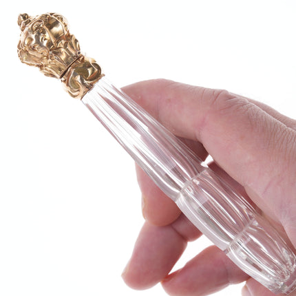 c1860 French 14k  Gold top cut glass perfume bottle