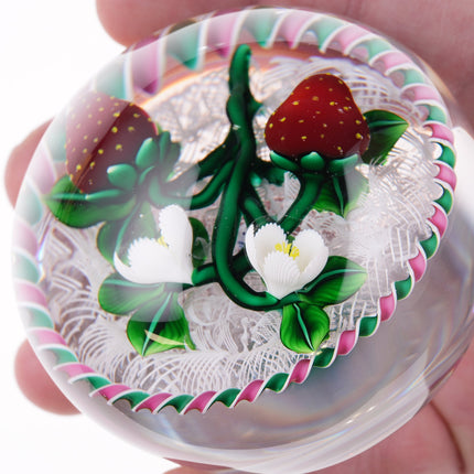 Bob Banford Strawberries with blooms lampwork paperweight