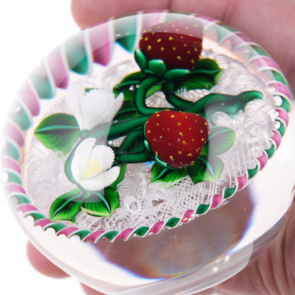 Bob Banford Strawberries with blooms lampwork paperweight