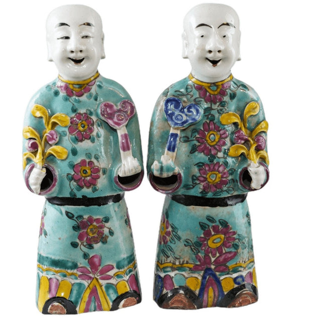 Pr Antique Chinese Famille rose Monk Figures