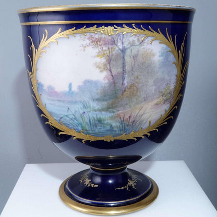 c1900 Antique French Hand Painted Sevres Style Goblet Form Wine Cooler