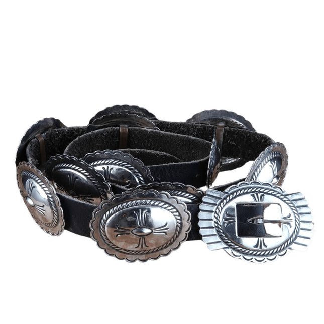 Cintura Concho con timbro pesante con pegno in sterline Navajo vintage