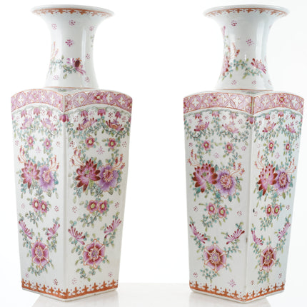 12" pr Republic Period Antique Chinese Famille Rose vases