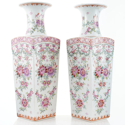 12" pr Republic Period Antique Chinese Famille Rose vases