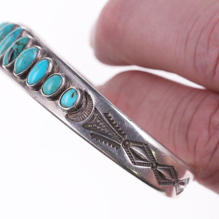 30's-40's Heavy stamped Navajo silver - turquoise row bracelet