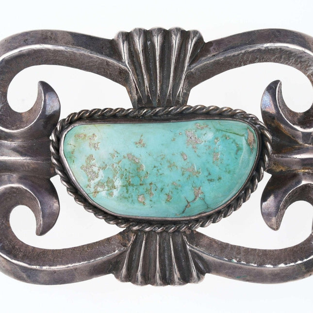 大号早期石灰华铸造美洲原住民绿松石/纯银皮带扣