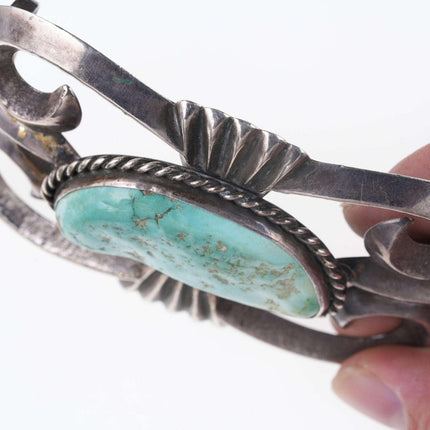 大号早期石灰华铸造美洲原住民绿松石/纯银皮带扣