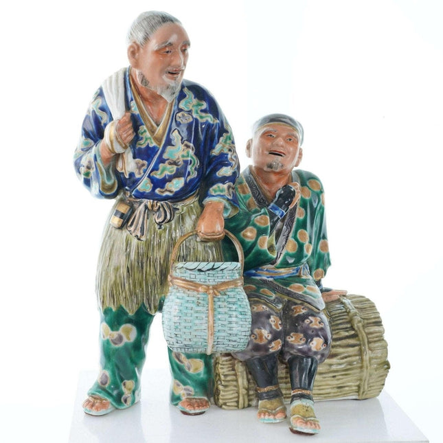 Large Meiji Period Fishermen Japanese Kutani Figure
