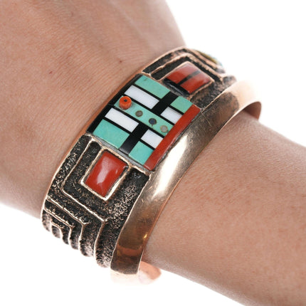 Preston Monongye (Hopi) (1927-1987) Tufa Cast Rose Gold Channel inlay bracelet