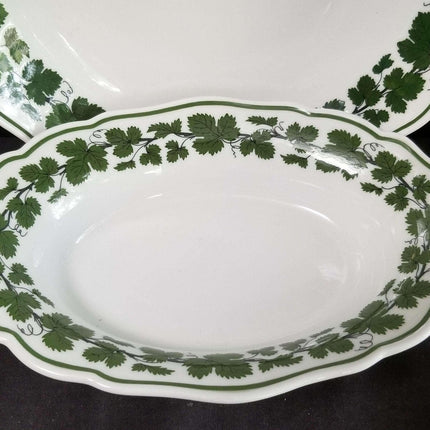 Meissen Full Green Vine Serving Bowls 9.25" oval and 10"