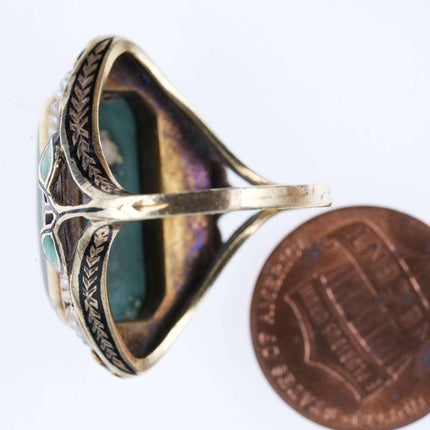 sz5.5 Estate 装饰艺术 14k 金珐琅玉石和珍珠戒指