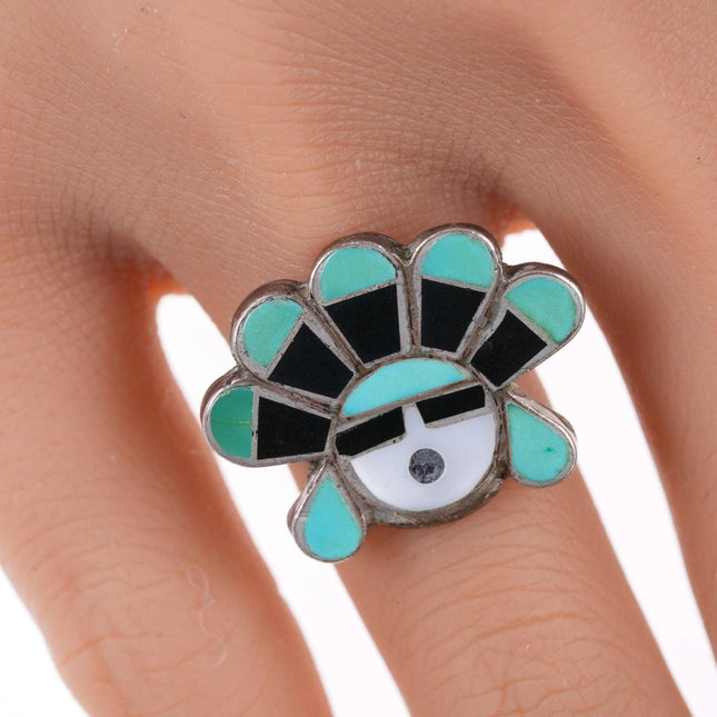 sz7.25 Vintage Zuni sunface channel inlay ring
