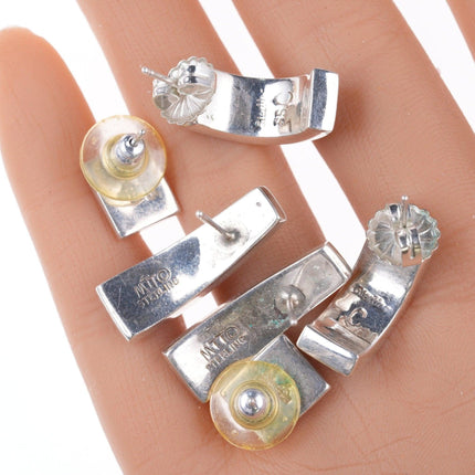 3 件 Marie Tsosie 納瓦霍和其他純銀多寶石槽形鑲嵌耳環