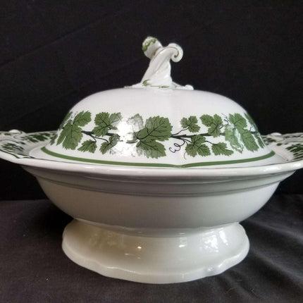 Meissen Full Green Vine Covered Vegetable 13.25" wide with handles x 7" tall
