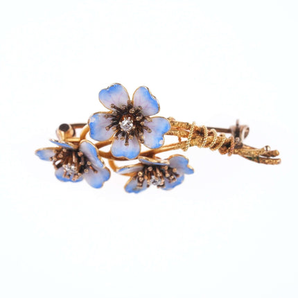 c1910 Antique Diamond 10k Enamel Flower pin